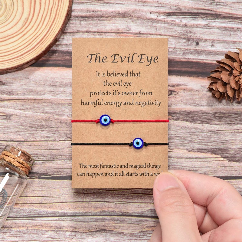 Shonyin Evil Eye Bracelet Lucky Red String Rakhi for Brother Set of 2 Protection Kabbalah Ojo Turco Mal De Adjustable Bracelets Handmade Nazar Amulet Jewelry Gift For Women Men Family Friend 2pcs - Image 5